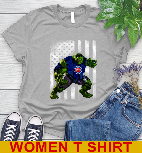 Chicago Cubs Hulk Marvel Avengers MLB Baseball American Flag Women's T-Shirt 5