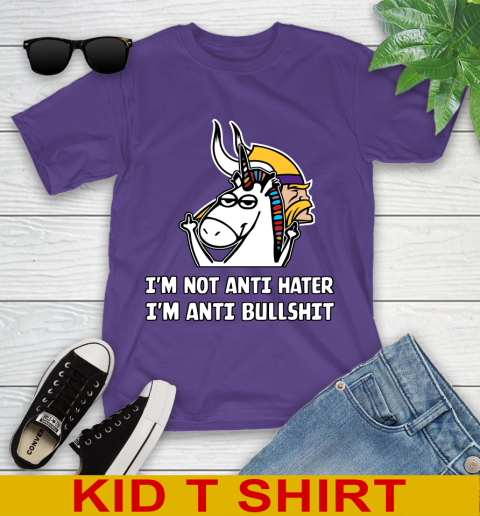Minnesota Vikings NFL Football Unicorn I'm Not Anti Hater I'm Anti Bullshit Youth T-Shirt 4