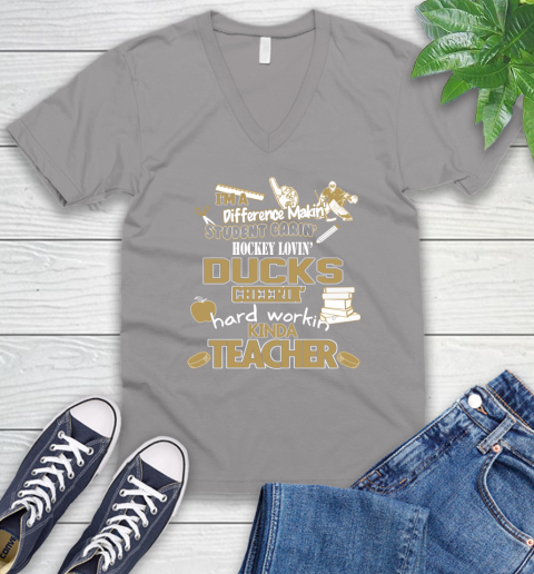 Anaheim Ducks NHL I'm A Difference Making Student Caring Hockey Loving Kinda Teacher V-Neck T-Shirt 3
