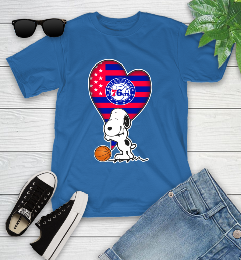 Philadelphia 76ers NBA Basketball The Peanuts Movie Adorable Snoopy Youth T-Shirt 9