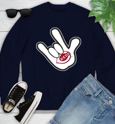 Cincinnati Reds MLB Baseball Mickey Rock Hand Disney Youth Sweatshirt 3