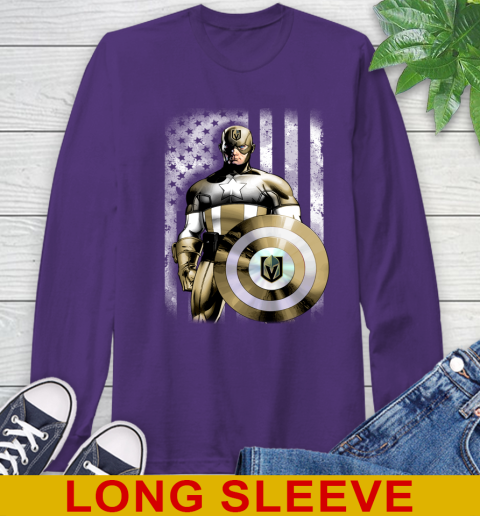 Vegas Golden Knights NHL Hockey Captain America Marvel Avengers American Flag Shirt Long Sleeve T-Shirt 5