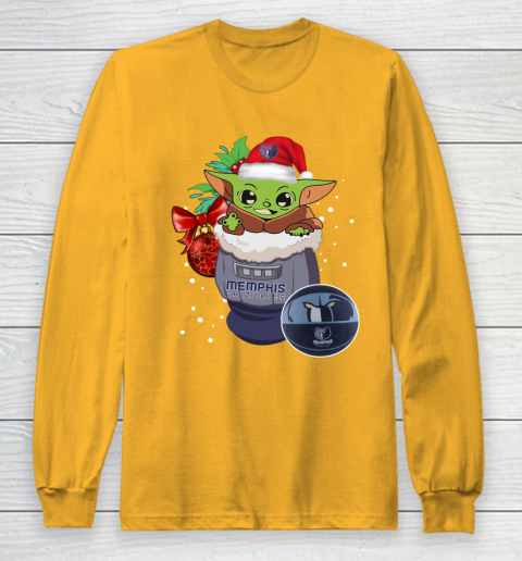Memphis Grizzlies Christmas Baby Yoda Star Wars Funny Happy NBA Long Sleeve T-Shirt 3