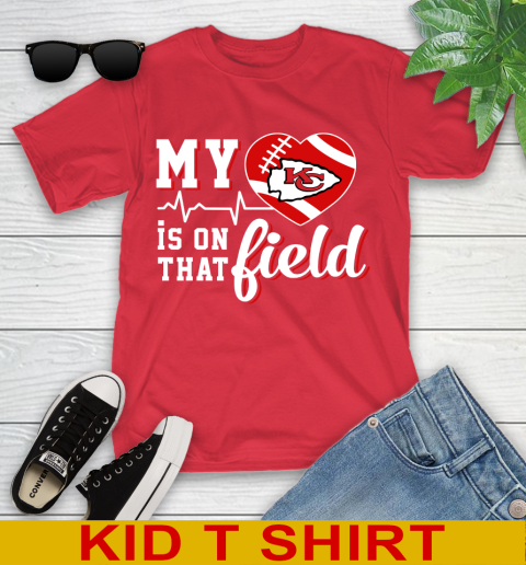 NFL My Heart Is On That Field Football Sports Kansas City Chiefs Youth T-Shirt 11