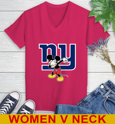 New York Giants NFL Football Dabbing Mickey Disney Sports Women's V-Neck T-Shirt 10
