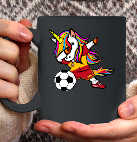 Funny Dabbing Unicorn Spain Football Spanish Flag Soccer Ceramic Mug 11oz
