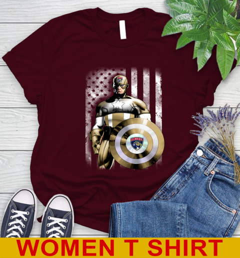 Florida Panthers NHL Hockey Captain America Marvel Avengers American Flag Shirt Women's T-Shirt 6