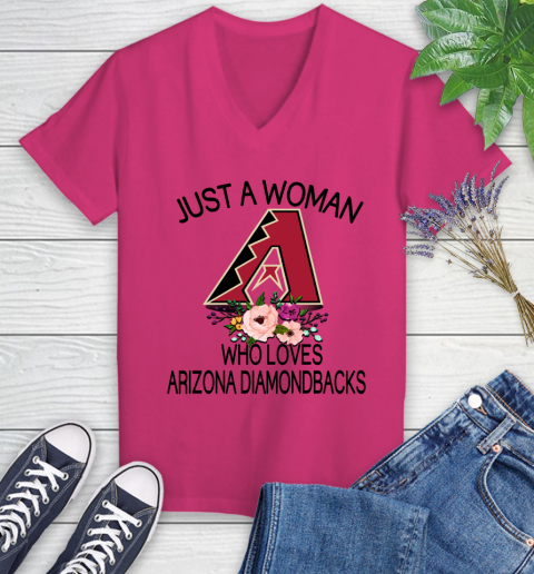 MLB Just A Woman Who Loves Arizona Diamondbacks Baseball Sports Women's V-Neck T-Shirt 5