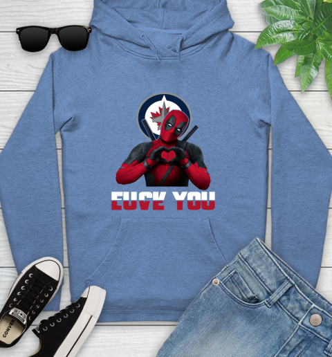 NHL Winnipeg Jets Deadpool Love You Fuck You Hockey Sports Youth Hoodie 13