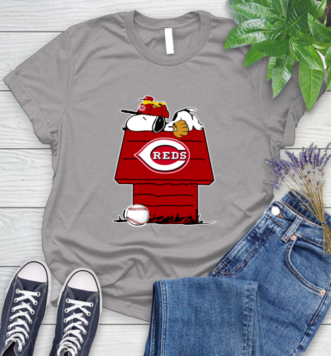 MLB Cincinnati Reds Snoopy Woodstock The Peanuts Movie Baseball T Shirt Women's T-Shirt 5