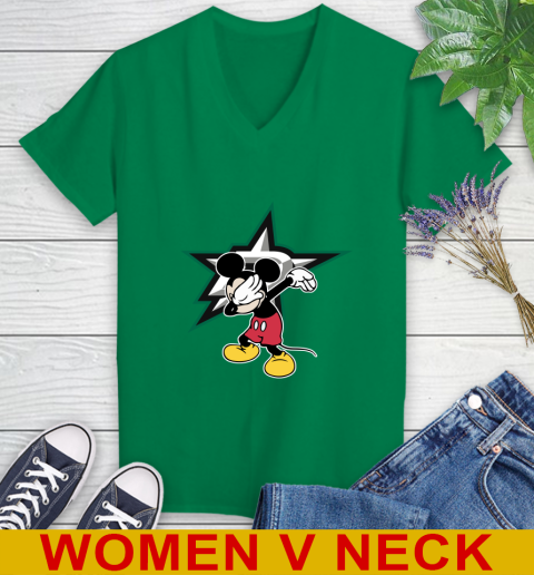 Dallas Stars NHL Hockey Dabbing Mickey Disney Sports Women's V-Neck T-Shirt 6