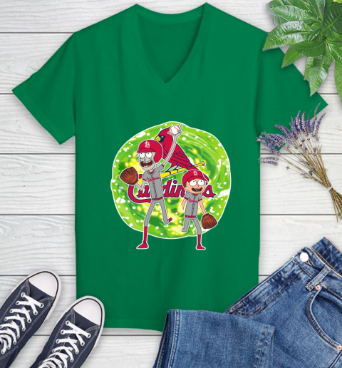 MLB St.Louis Cardinals Rick And Morty Baseball Sports Women's V-Neck T-Shirt 5