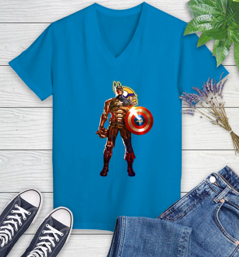 NFL Captain America Marvel Avengers Endgame Football Sports Minnesota Vikings Women's V-Neck T-Shirt 7