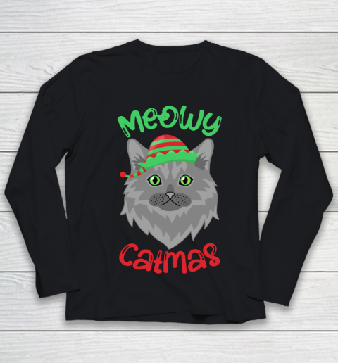 Meowy Catmas Ugly Christmas Elf Cat Christmas Pajama Gift Youth Long Sleeve