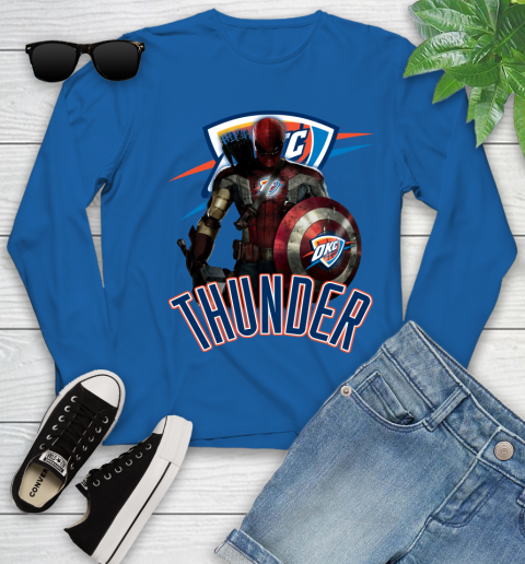 Oklahoma City Thunder NBA Basketball Captain America Thor Spider Man Hawkeye Avengers Youth Long Sleeve 9