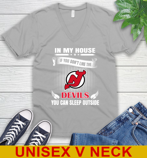 New Jersey Devils NHL Hockey In My House If You Don't Like The Devils You Can Sleep Outside Shirt V-Neck T-Shirt 3