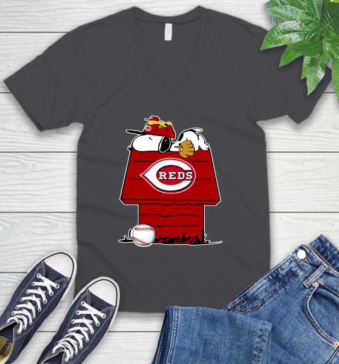 MLB Cincinnati Reds Snoopy Woodstock The Peanuts Movie Baseball T Shirt V-Neck T-Shirt 5