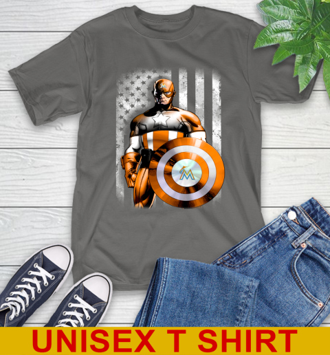 Miami Marlins MLB Baseball Captain America Marvel Avengers American Flag Shirt T-Shirt 10