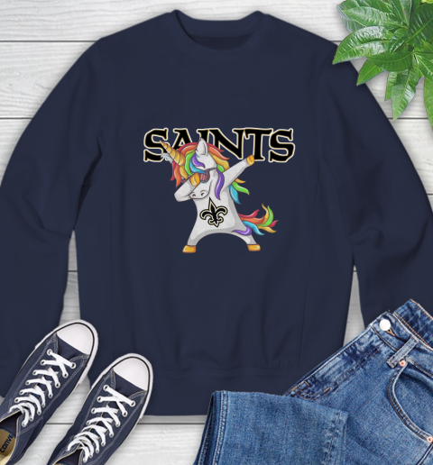 New Orleans Saints NFL Football Funny Unicorn Dabbing Sports Sweatshirt 3