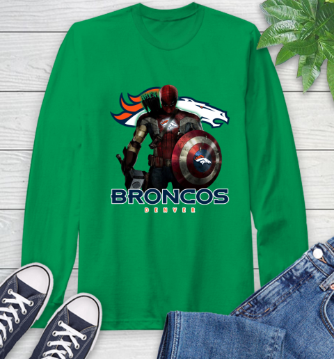 NFL Captain America Thor Spider Man Hawkeye Avengers Endgame Football Denver Broncos Long Sleeve T-Shirt 7