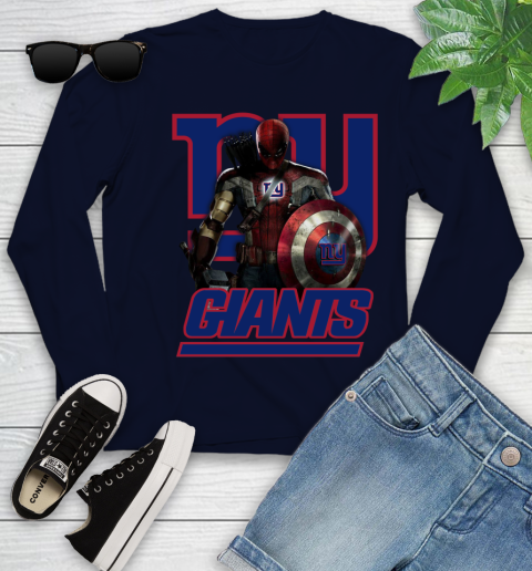NFL Captain America Thor Spider Man Hawkeye Avengers Endgame Football New York Giants Youth Long Sleeve 3