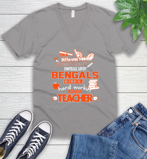 Cincinnati Bengals NFL I'm A Difference Making Student Caring Football Loving Kinda Teacher V-Neck T-Shirt 3