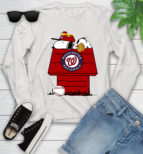 MLB Washington Nationals Snoopy Woodstock The Peanuts Movie Baseball T Shirt_000 Youth Long Sleeve