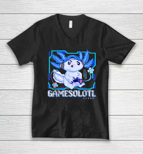 Gamesolotl Gamer Axolotl Kids Boys Video Games Anime Lizard V-Neck T-Shirt