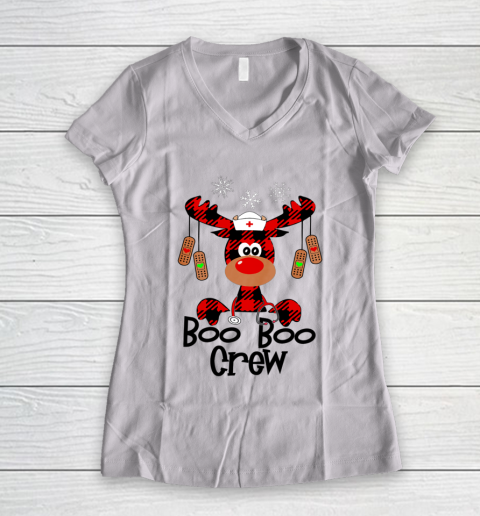 Boo boo crew Reindeer Nurse Christmas buffalo plaid Nursing Women's V-Neck T-Shirt