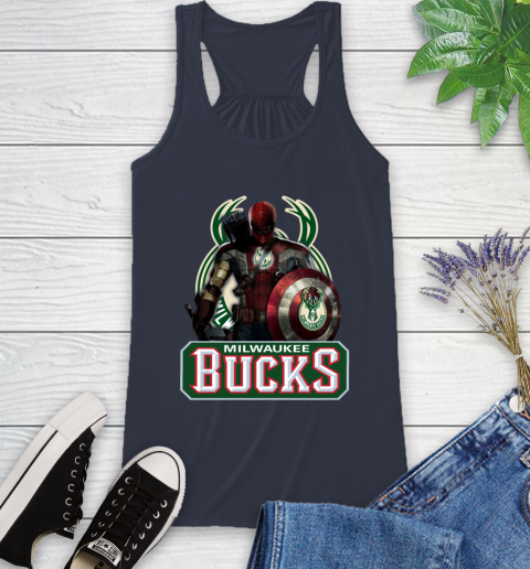 Milwaukee Bucks NBA Basketball Captain America Thor Spider Man Hawkeye Avengers Racerback Tank 12