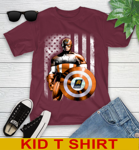 Phoenix Suns NBA Basketball Captain America Marvel Avengers American Flag Shirt Youth T-Shirt 5