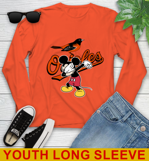 Baltimore Orioles MLB Baseball Dabbing Mickey Disney Sports Youth Long Sleeve 4