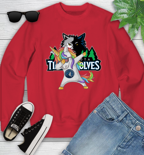 Minnesota Timberwolves NBA Basketball Funny Unicorn Dabbing Sports Youth Sweatshirt 9