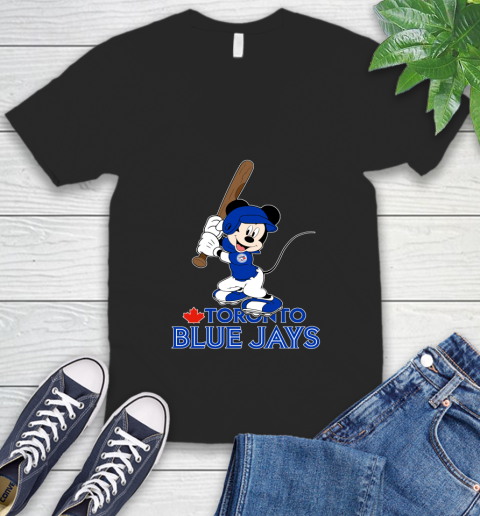 MLB Baseball Toronto Blue Jays Cheerful Mickey Mouse Shirt V-Neck T-Shirt