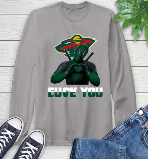 NHL Minnesota Wild Deadpool Love You Fuck You Hockey Sports Long Sleeve T-Shirt 6