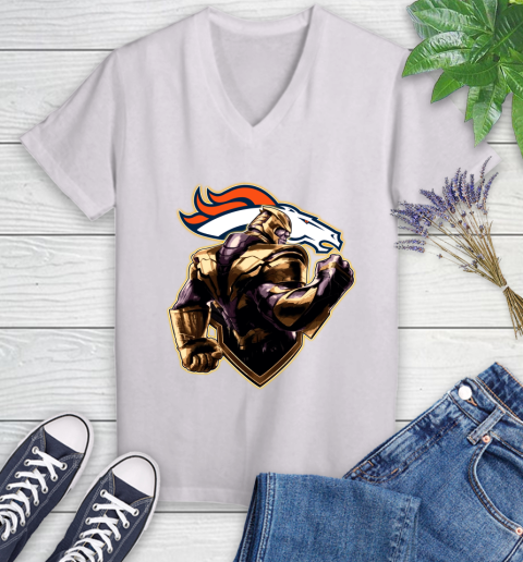 NFL Thanos Avengers Endgame Football Sports Denver Broncos Women's V-Neck T-Shirt