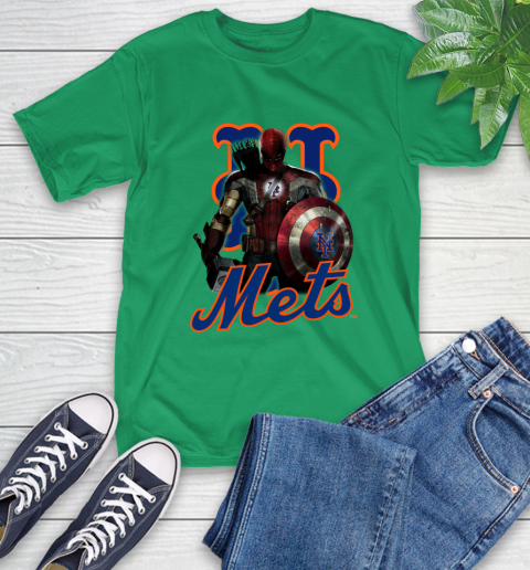 MLB Captain America Thor Spider Man Hawkeye Avengers Endgame Baseball New York Mets T-Shirt 7