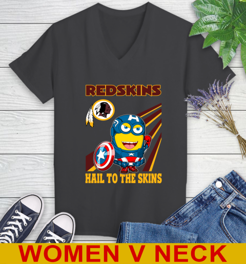 NFL Football Washington Redskins Captain America Marvel Avengers Minion Hail To The Skín Shirt Women's V-Neck T-Shirt 8