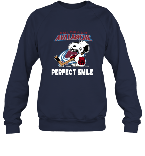 f0yj colorado avalanche snoopy perfect smile the peanuts sweatshirt 35 front navy