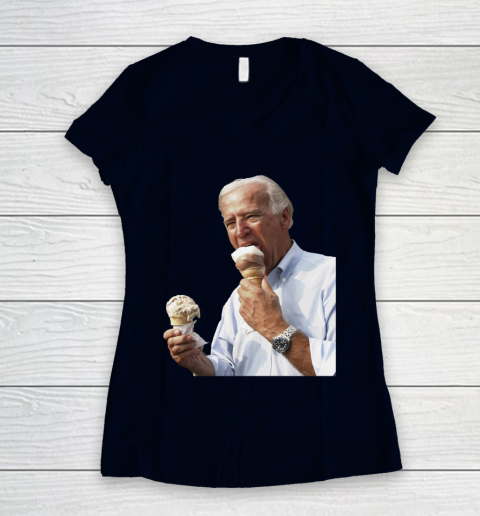 Joe Biden Eating Ice Cream Women's V-Neck T-Shirt 2