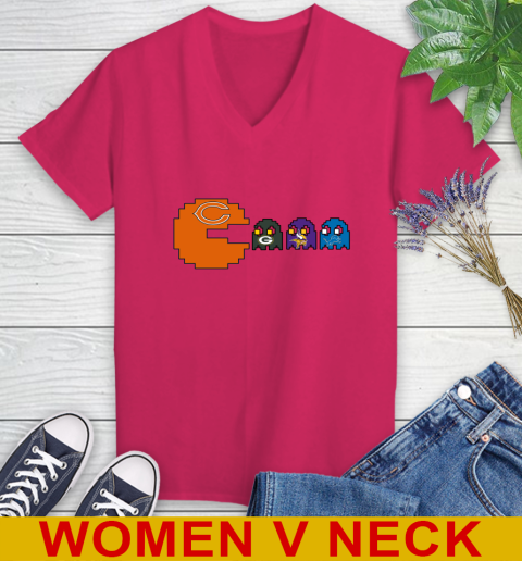 Chicago Bears NFL Football Pac Man Champion Women's V-Neck T-Shirt 10