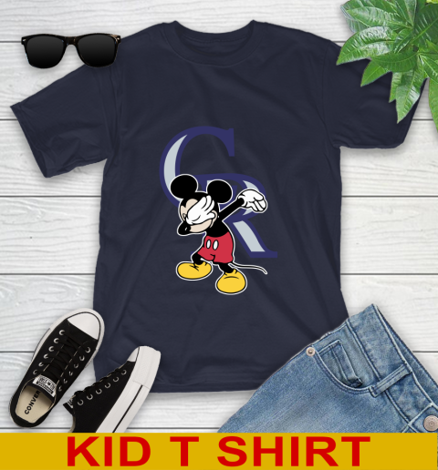 Colorado Rockies MLB Baseball Dabbing Mickey Disney Sports Youth T-Shirt 3