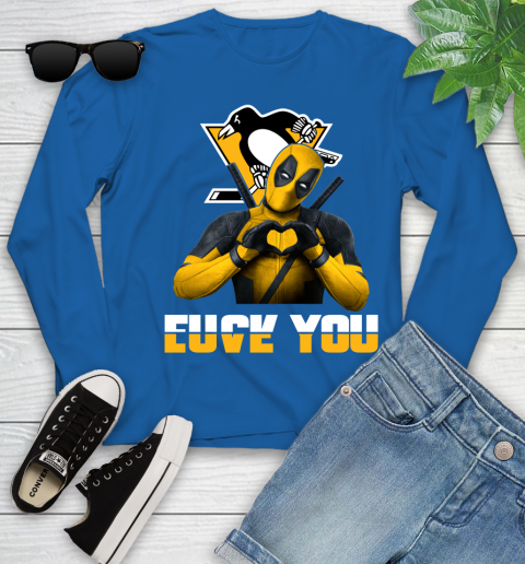 NHL Pittsburgh Penguins Deadpool Love You Fuck You Hockey Sports Youth Long Sleeve 10