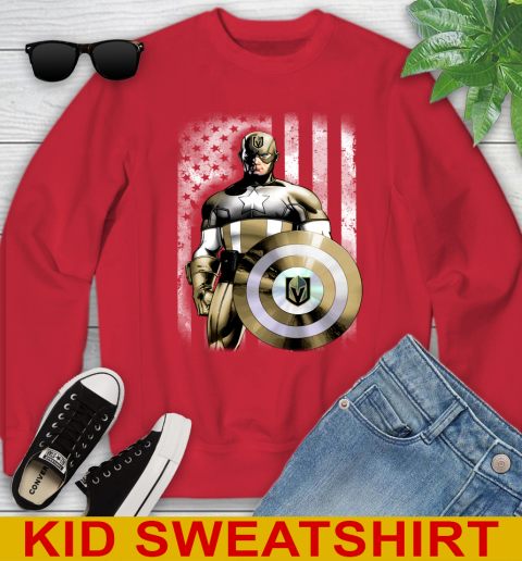 Vegas Golden Knights NHL Hockey Captain America Marvel Avengers American Flag Shirt Youth Sweatshirt 7