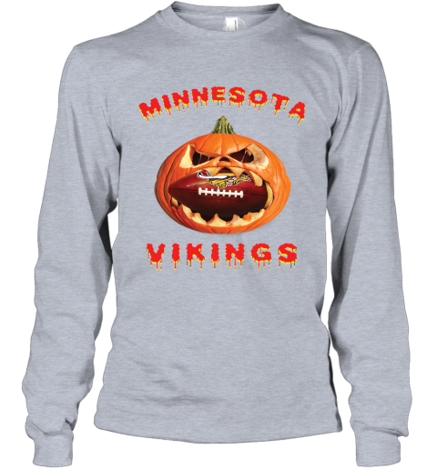 NFL Minnesota Vikings Halloween Pumpkin Football Sports TQtWJKFHvTx long sleeve tee 14 95 151514 front sport grey