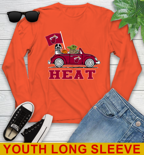 NBA Basketball Miami Heat Darth Vader Baby Yoda Driving Star Wars Shirt Youth Long Sleeve 4