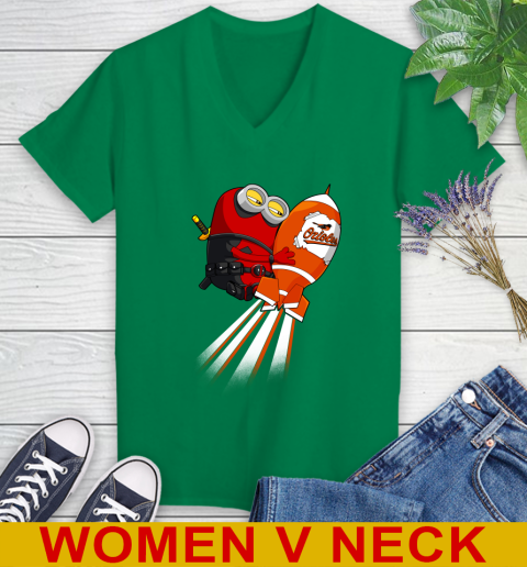 MLB Baseball Baltimore Orioles Deadpool Minion Marvel Shirt Women's V-Neck T-Shirt 5
