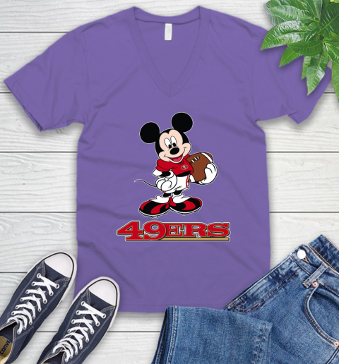 NFL Football San Francisco 49ers Cheerful Mickey Mouse Shirt V-Neck T-Shirt 9