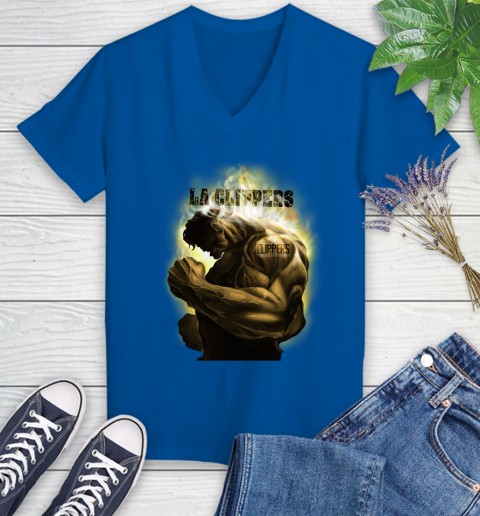 LA Clippers NBA Basketball Hulk Marvel Avengers Sports Women's V-Neck T-Shirt 10