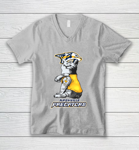 NHL My Cat Loves Nashville Predators Hockey V-Neck T-Shirt 3